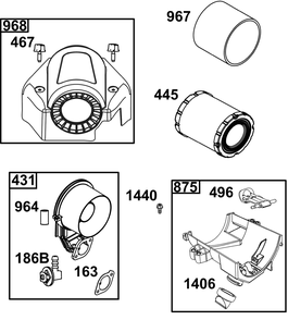 Air Cleaner Group Diagram and Parts List for 49T877-0055-Z1  Briggs and Stratton Engine